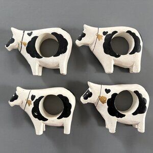 Vintage Napkin Rings Black and Whitel Holstein Cows Set of 4